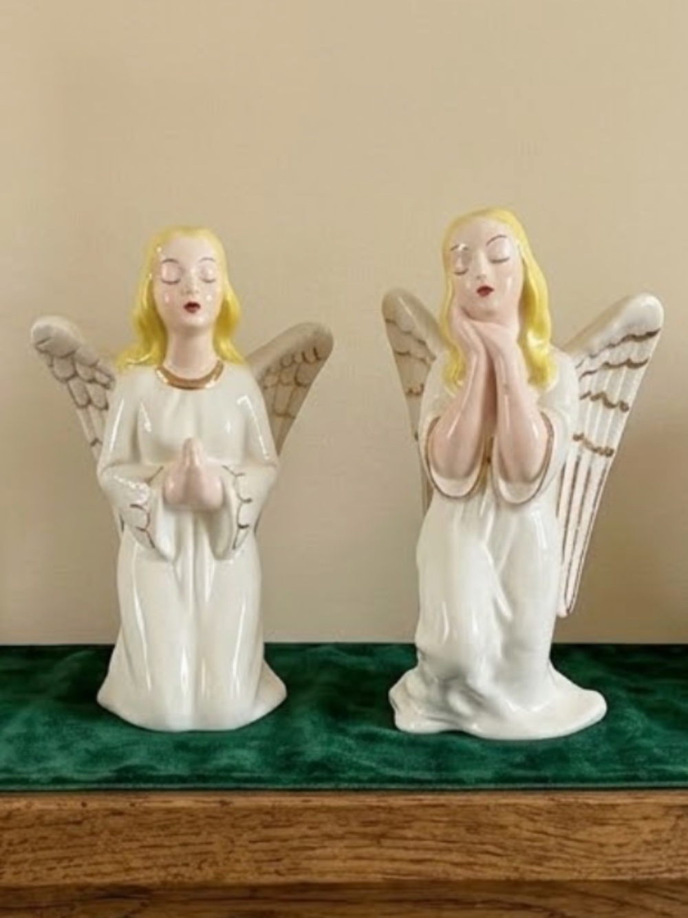 Vintage MCM Christmas White Porcelain Angel Figurines